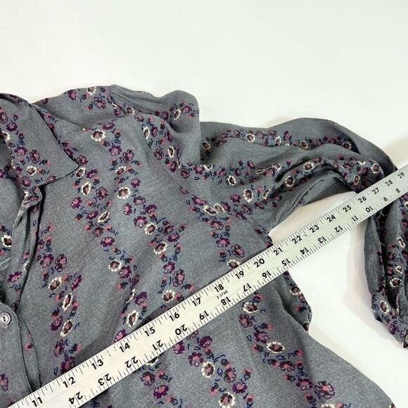 Free People Shirt Dress Womens Medium Gray Floral Long Sleeve Button Up - Picture 5 of 12